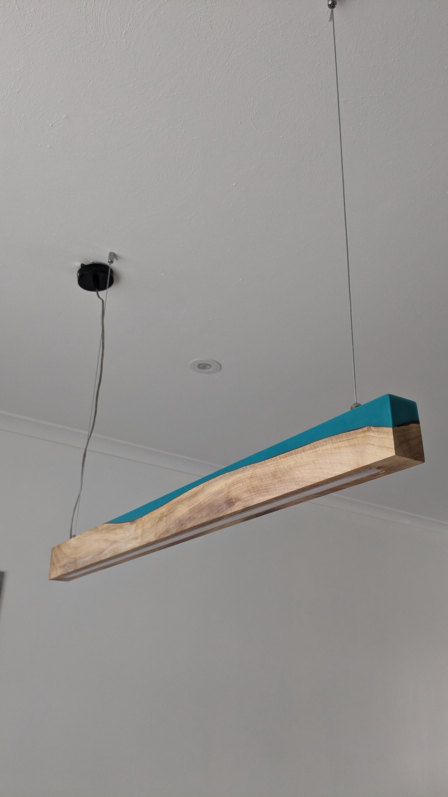 Linear LED Pendant Light | Italian Walnut with Turquoise Blue Resin