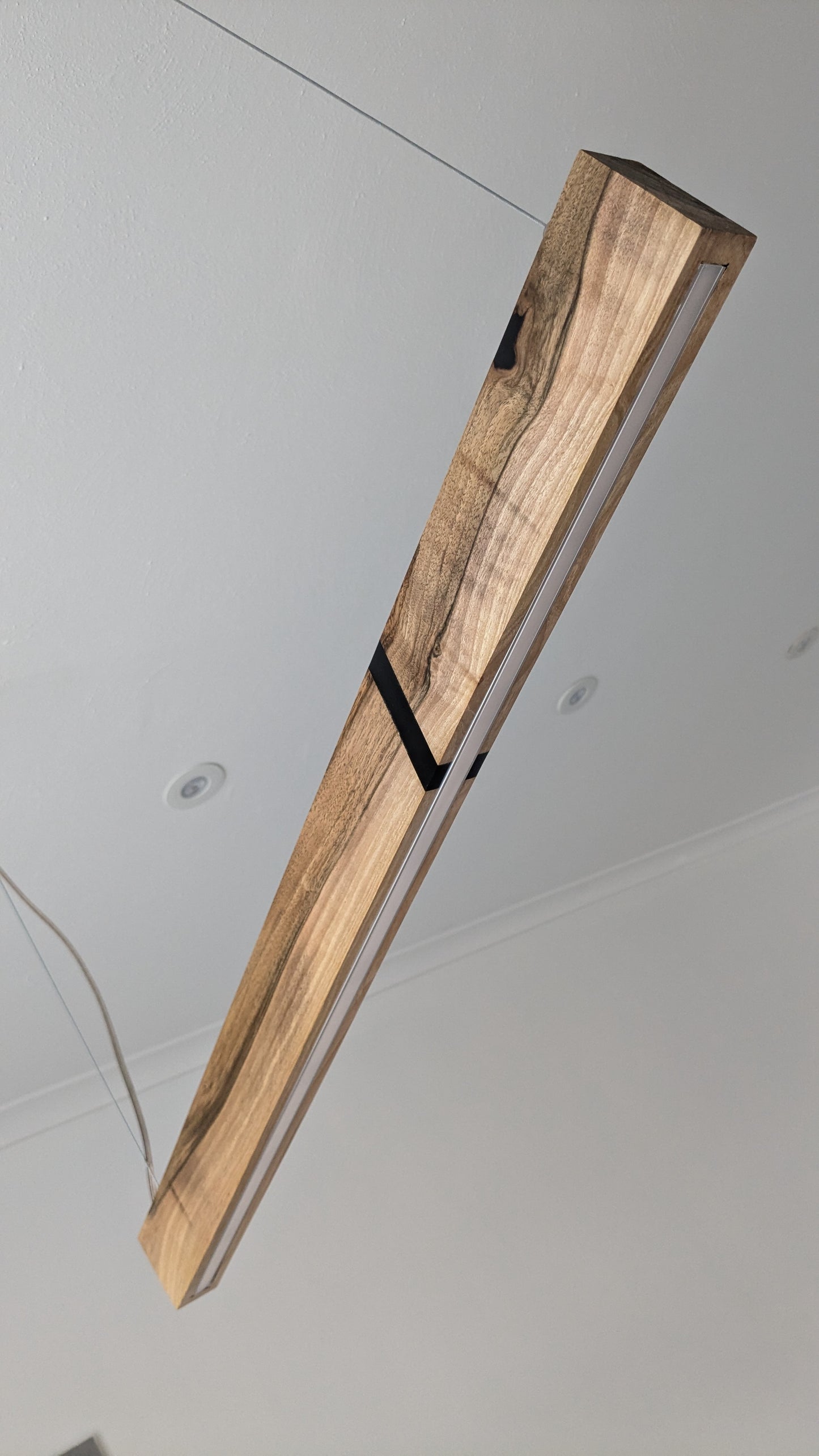 Linear LED Pendant Light | Italian Walnut with Black Resin on a glossy finish