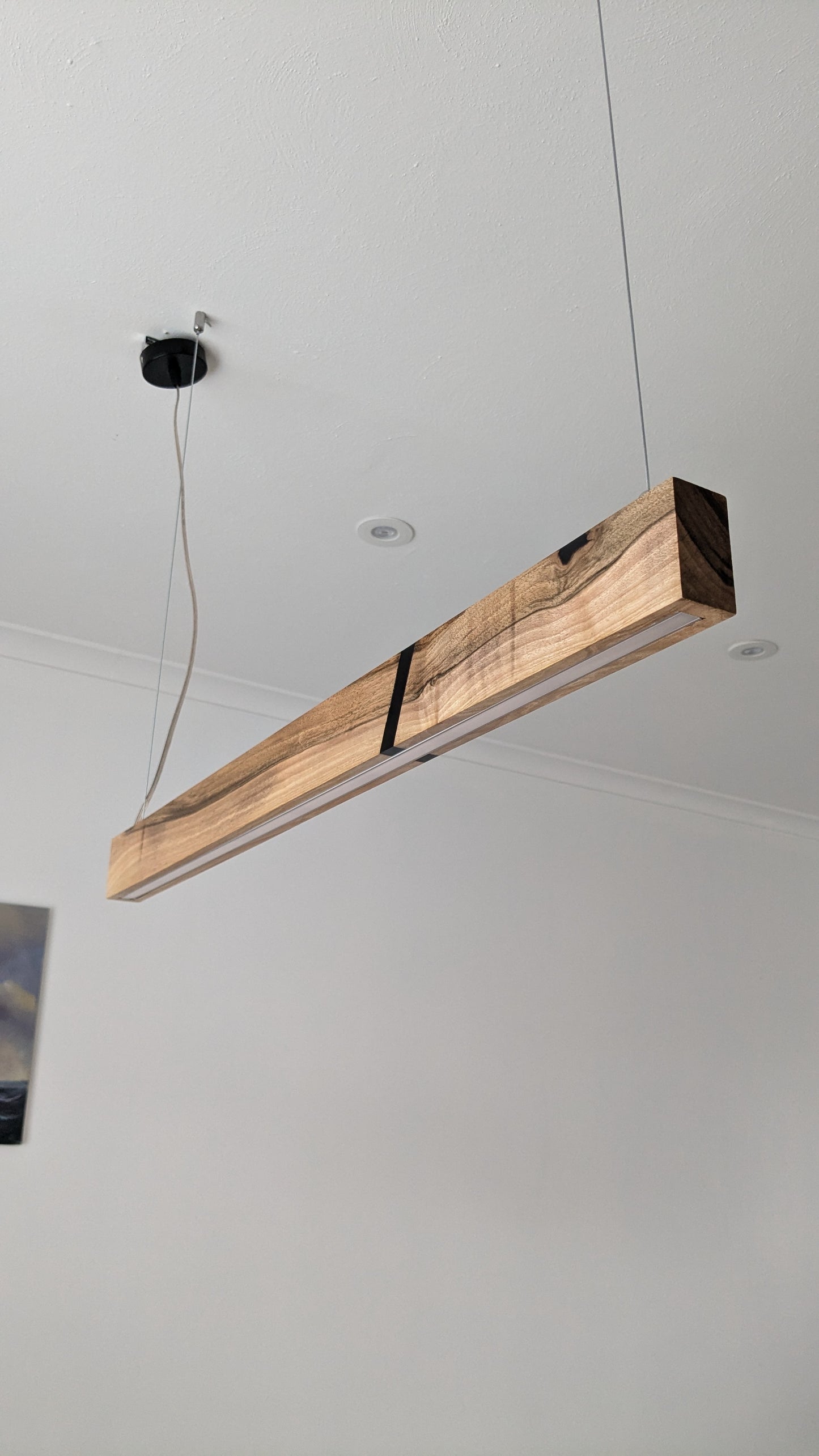 Linear LED Pendant Light | Italian Walnut with Black Resin on a glossy finish