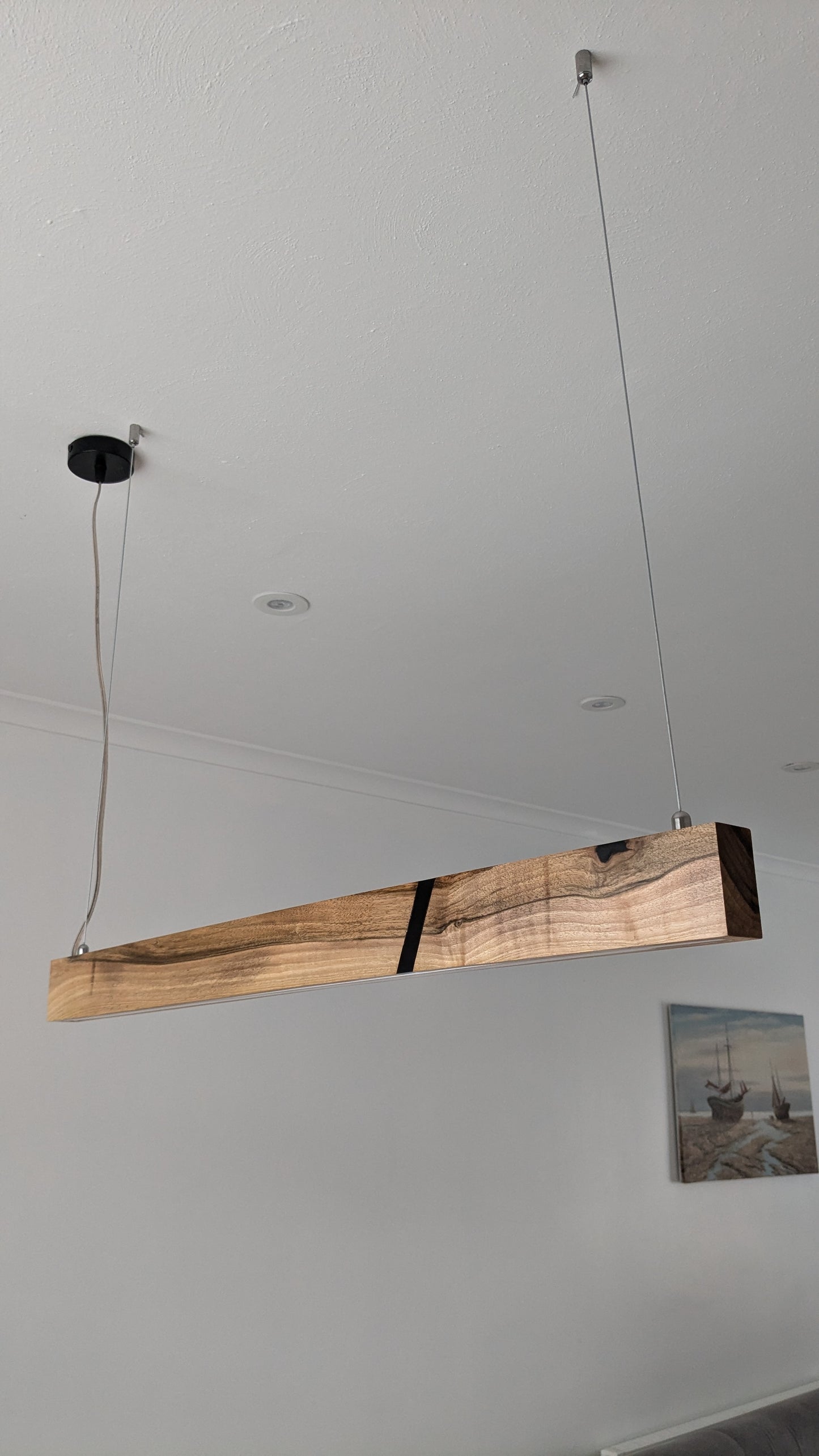 Linear LED Pendant Light | Italian Walnut with Black Resin on a glossy finish