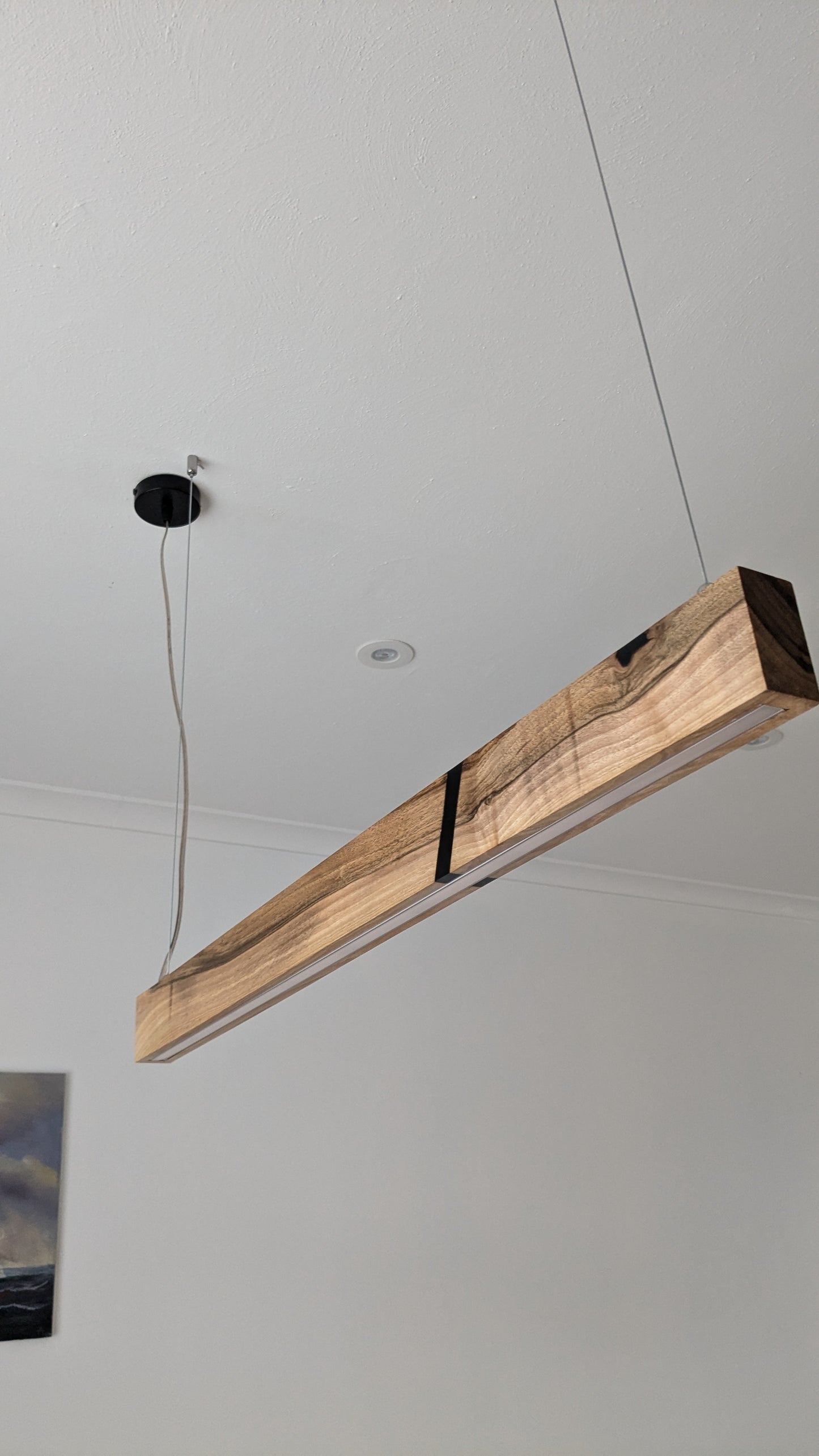 Linear LED Pendant Light | Italian Walnut with Black Resin on a glossy finish