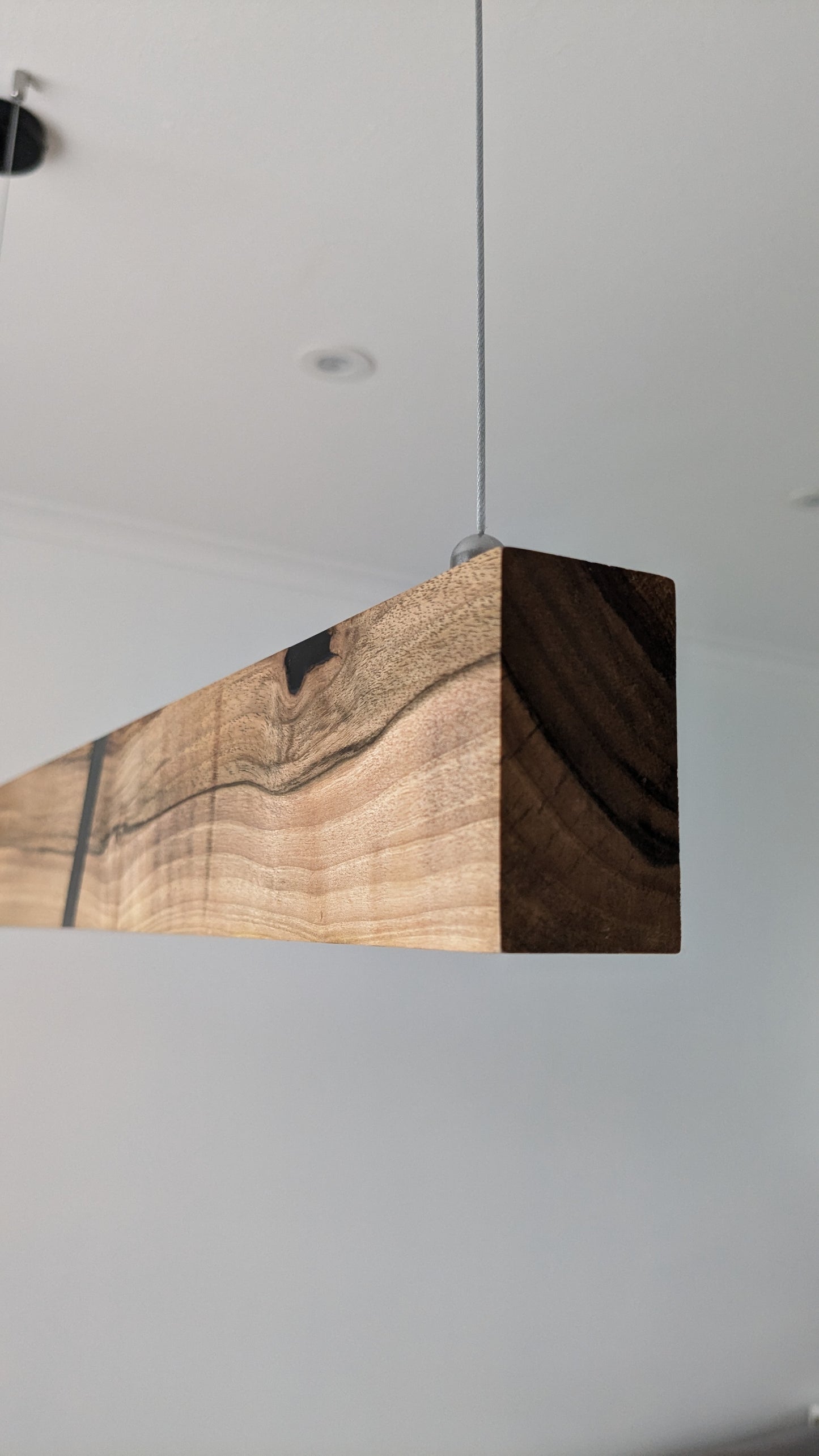 Linear LED Pendant Light | Italian Walnut with Black Resin on a glossy finish