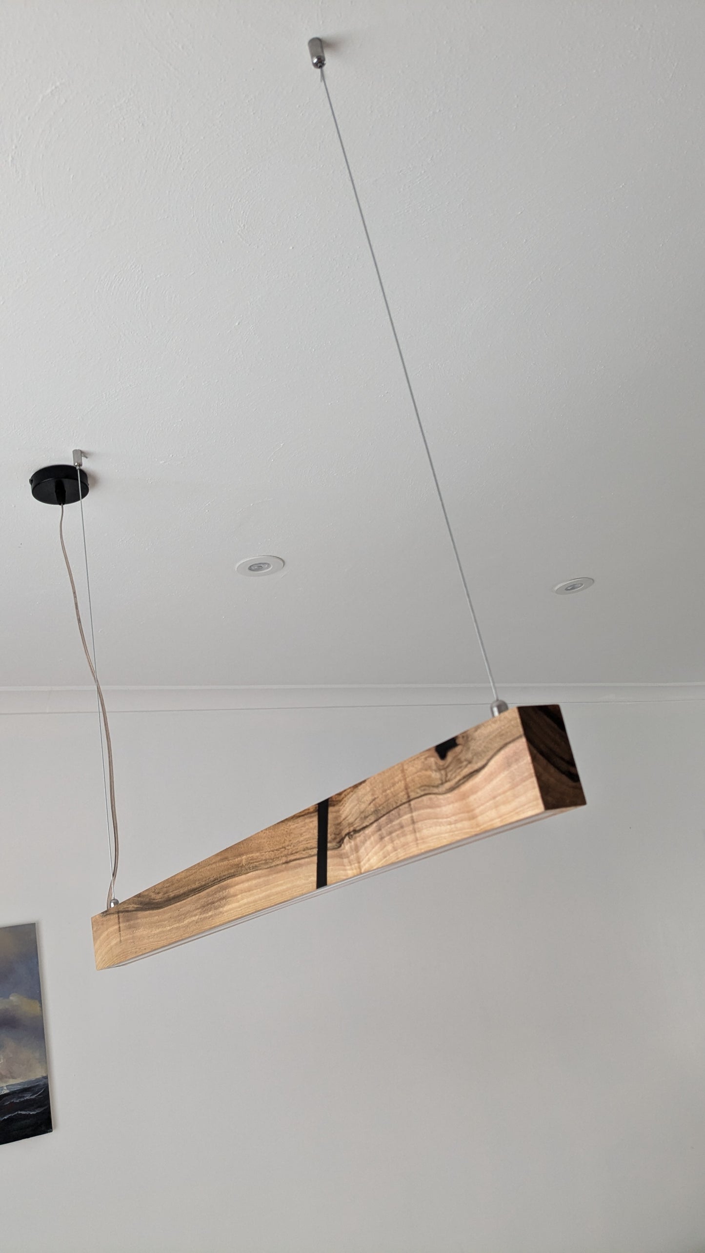 Linear LED Pendant Light | Italian Walnut with Black Resin on a glossy finish