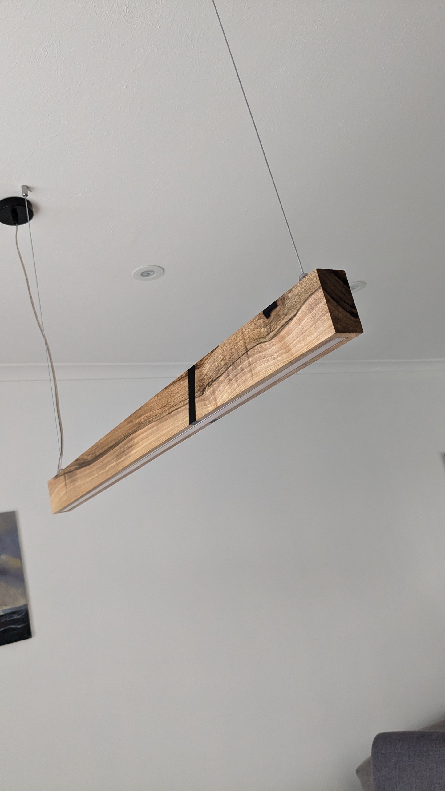 Linear LED Pendant Light | Italian Walnut with Black Resin on a glossy finish