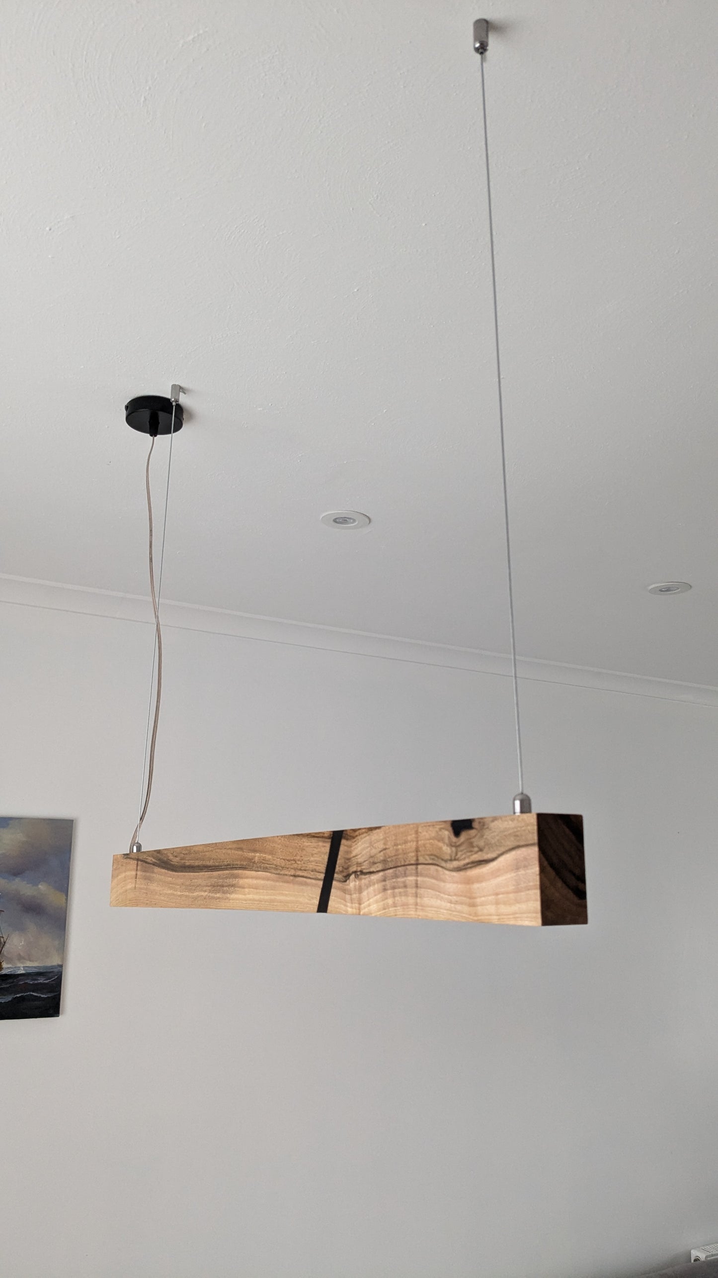Linear LED Pendant Light | Italian Walnut with Black Resin on a glossy finish