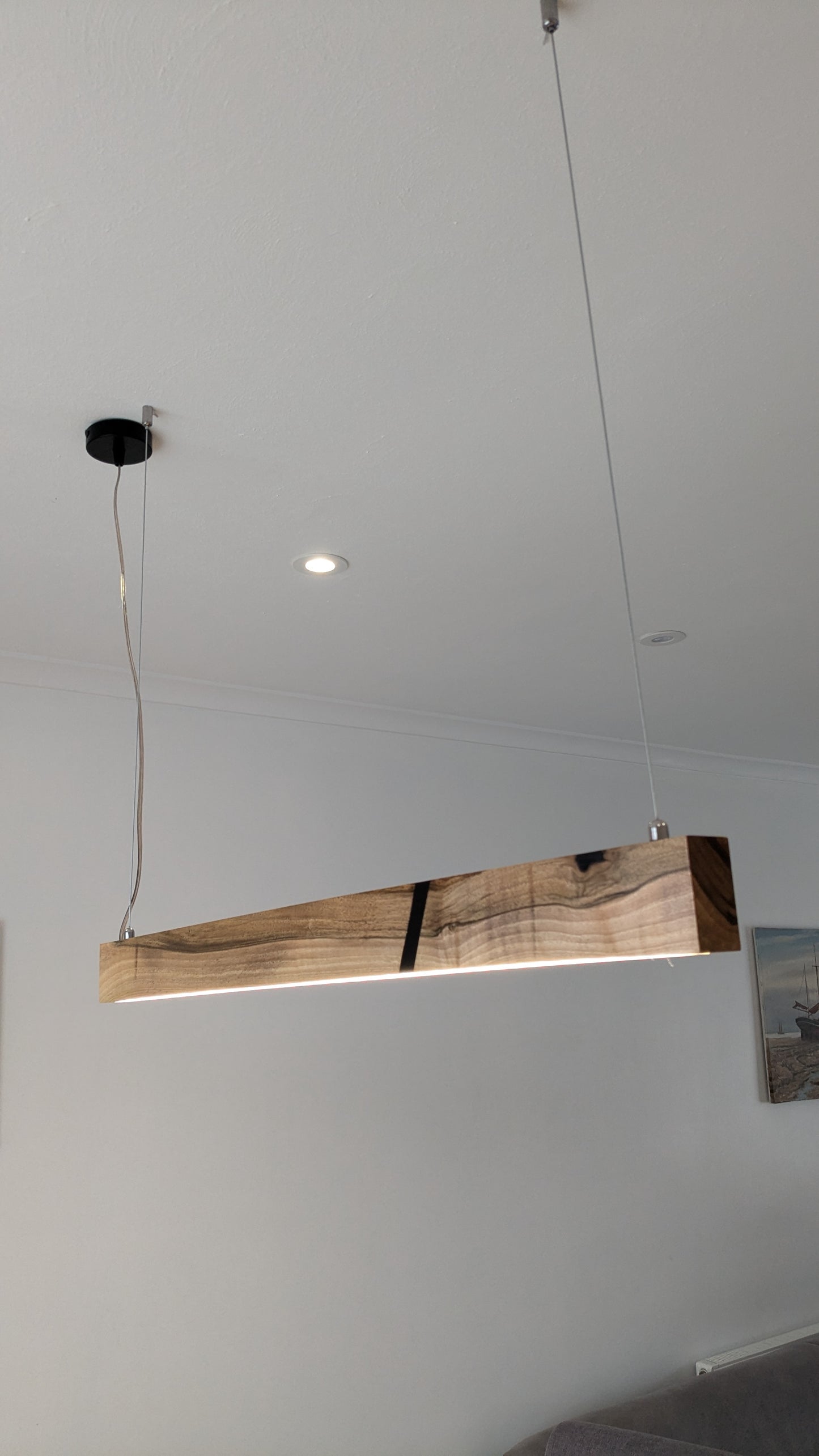 Linear LED Pendant Light | Italian Walnut with Black Resin on a glossy finish