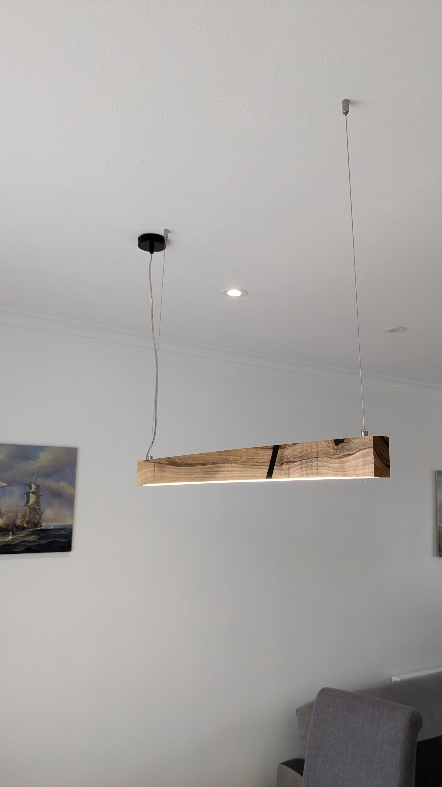 Linear LED Pendant Light | Italian Walnut with Black Resin on a glossy finish