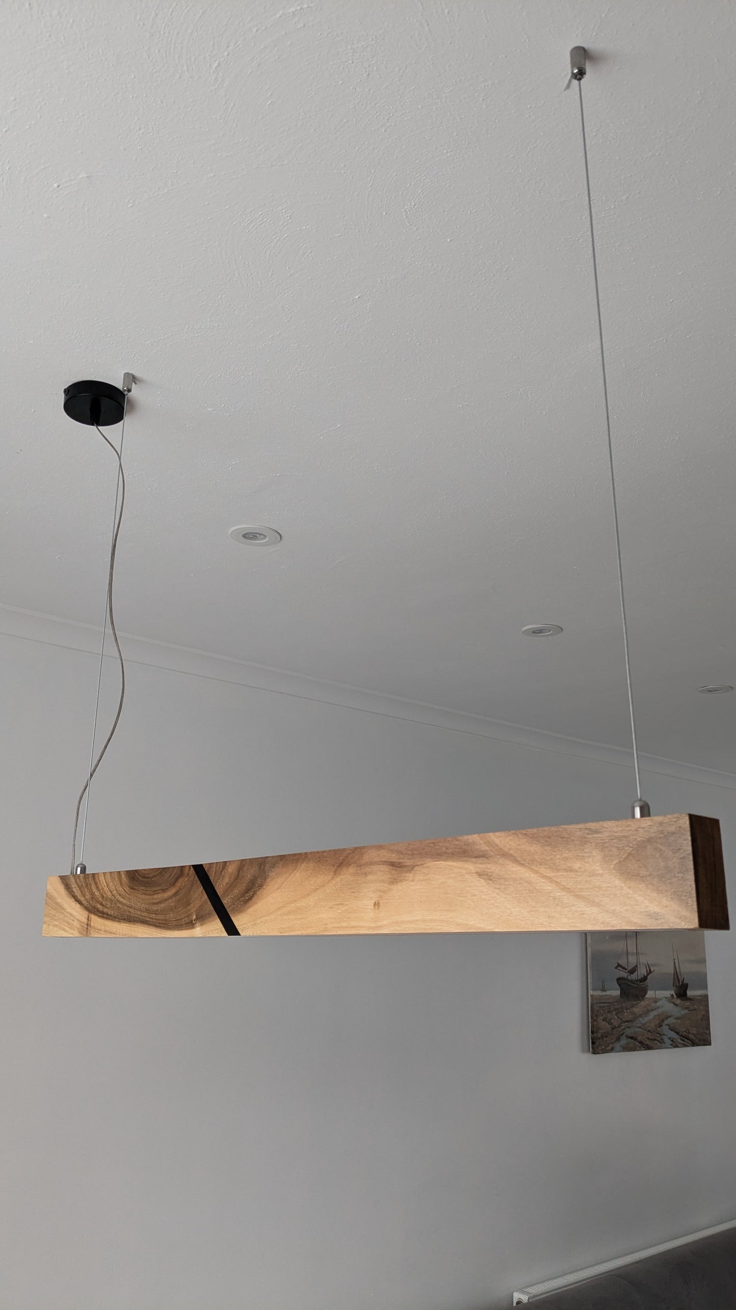 Linear LED Pendant Light | Italian Walnut with Black Resin on a glossy finish