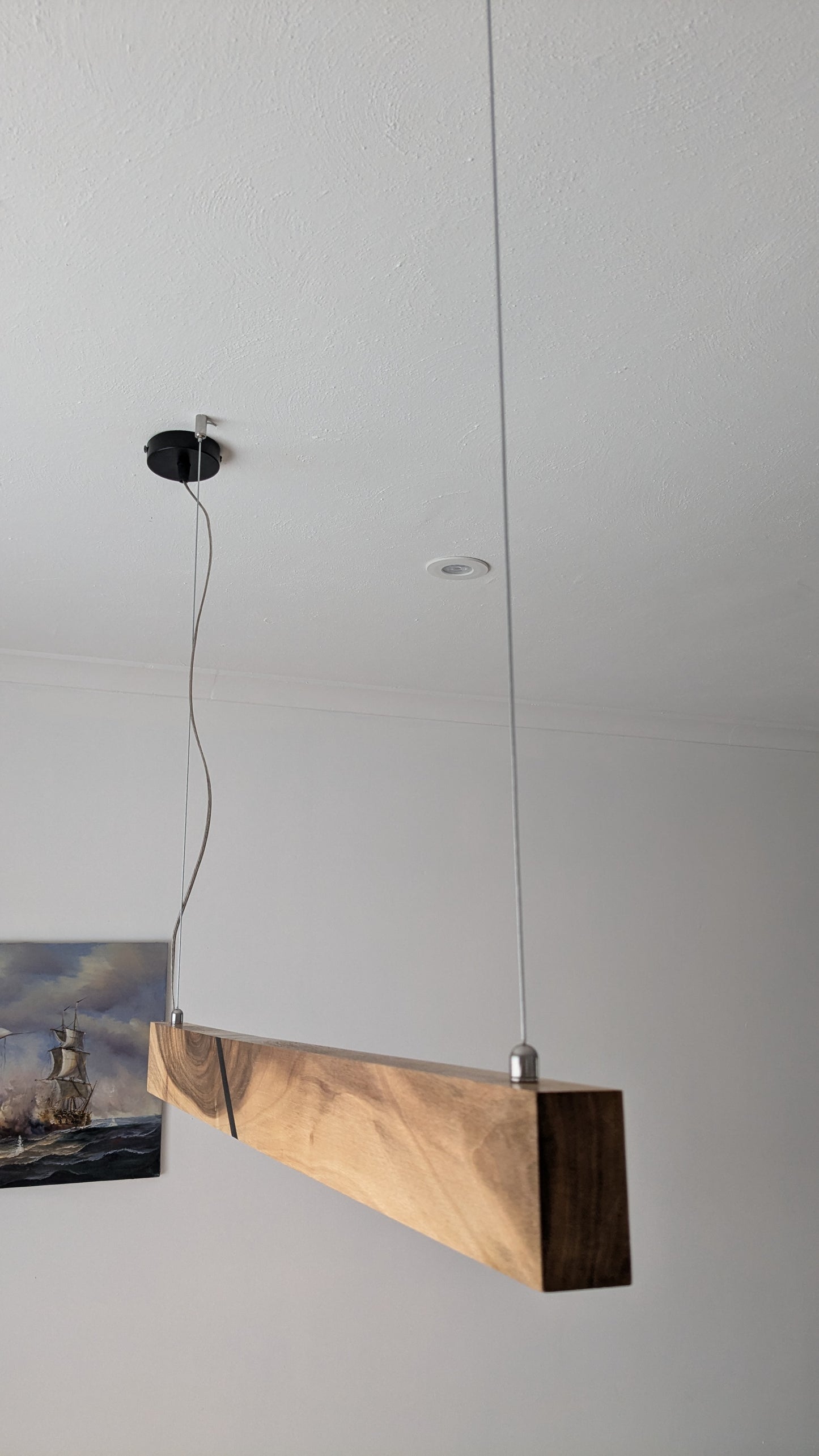 Linear LED Pendant Light | Italian Walnut with Black Resin on a glossy finish