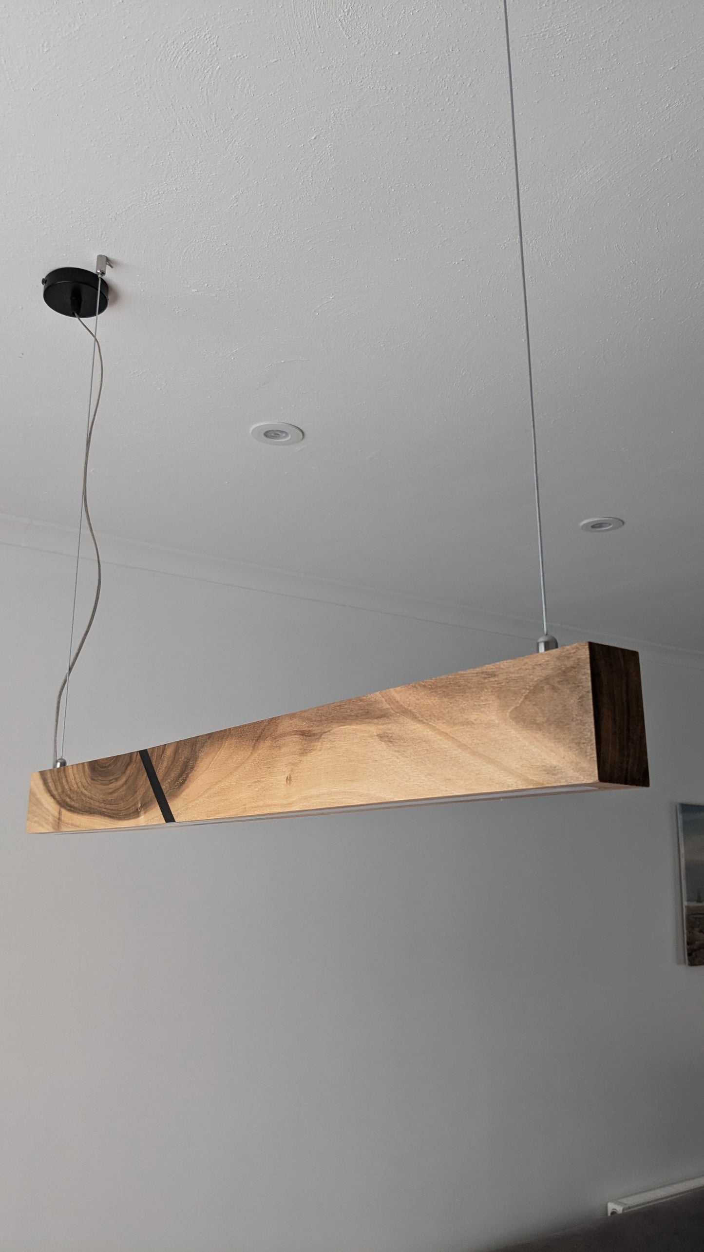 Linear LED Pendant Light | Italian Walnut with Black Resin on a glossy finish