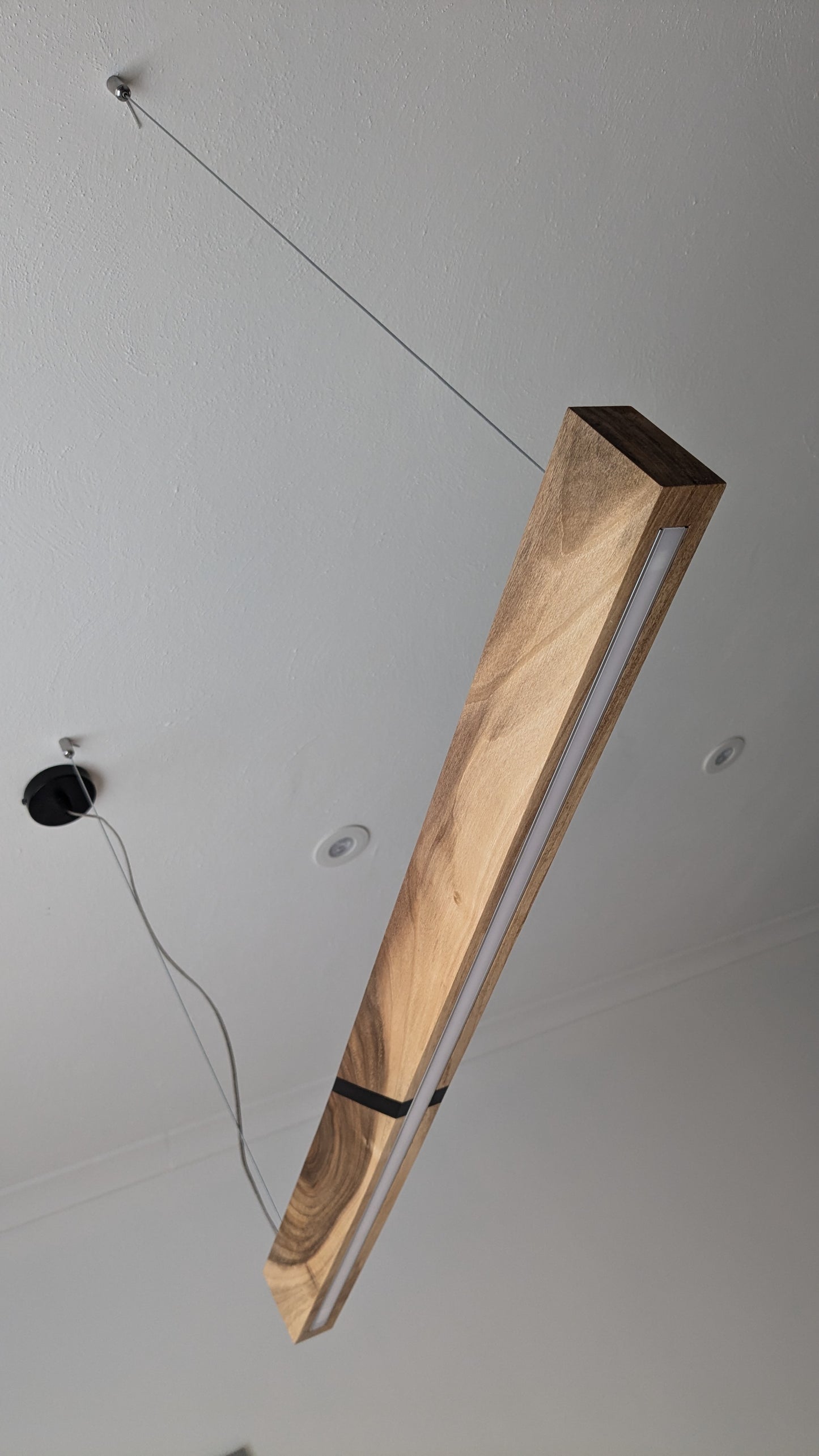 Linear LED Pendant Light | Italian Walnut with Black Resin on a glossy finish