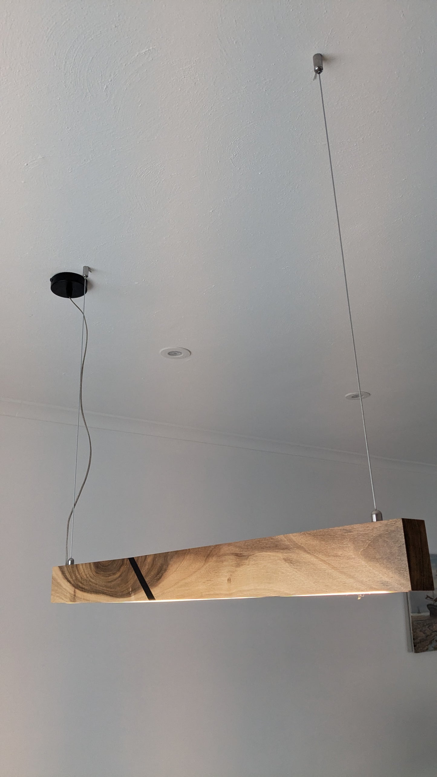 Linear LED Pendant Light | Italian Walnut with Black Resin on a glossy finish