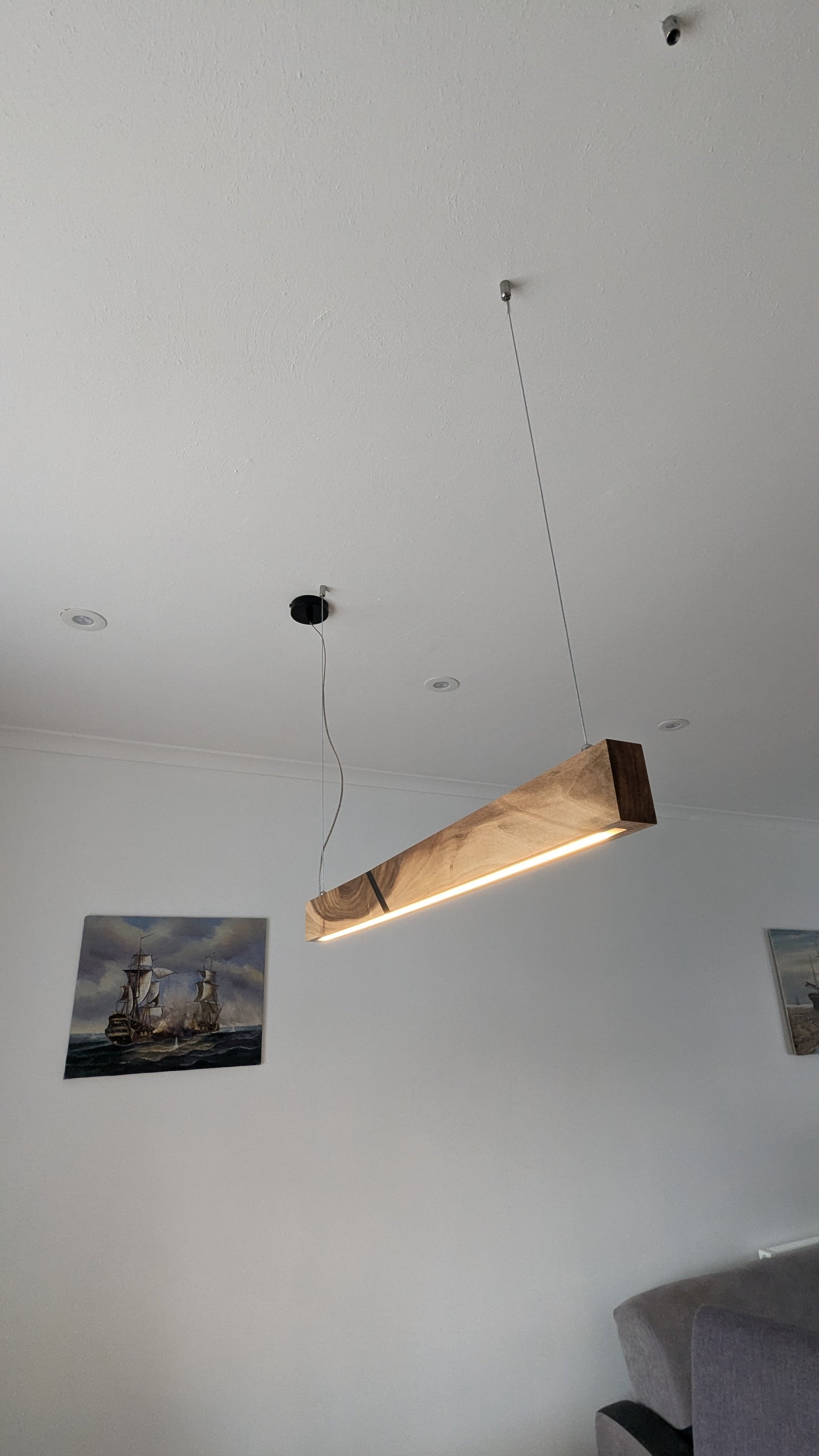 Linear LED Pendant Light | Italian Walnut with Black Resin on a glossy finish