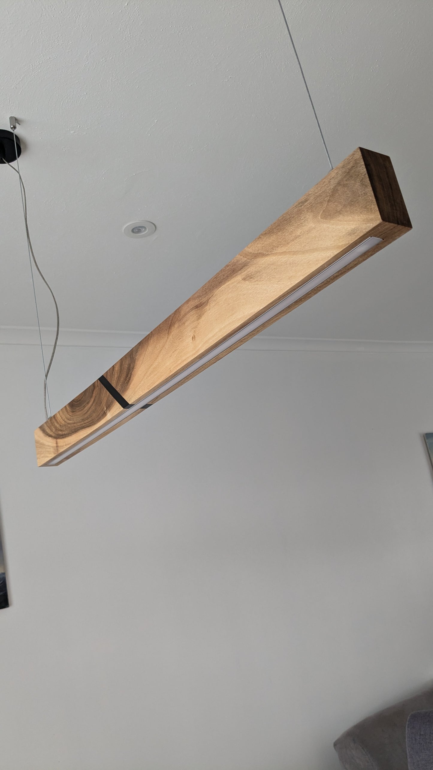 Linear LED Pendant Light | Italian Walnut with Black Resin on a glossy finish