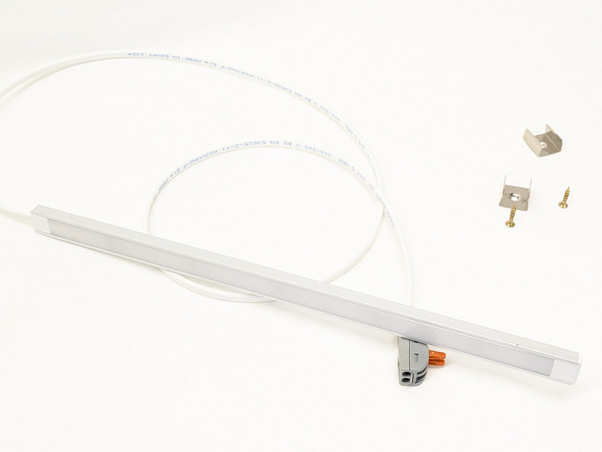 Low profile LED cabinet lighting with 1 metre cable lead, black cable option
