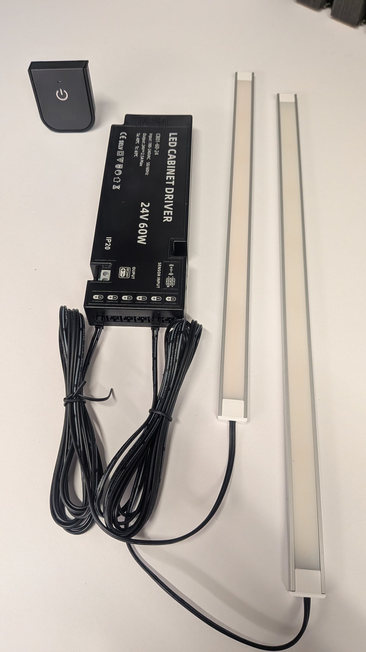 Super slim 7mm tall LED cabinet light, 14W per metre, with 2 metre cable
