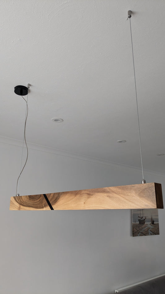 Linear LED Pendant Light | Italian Walnut with Black Resin on a glossy finish